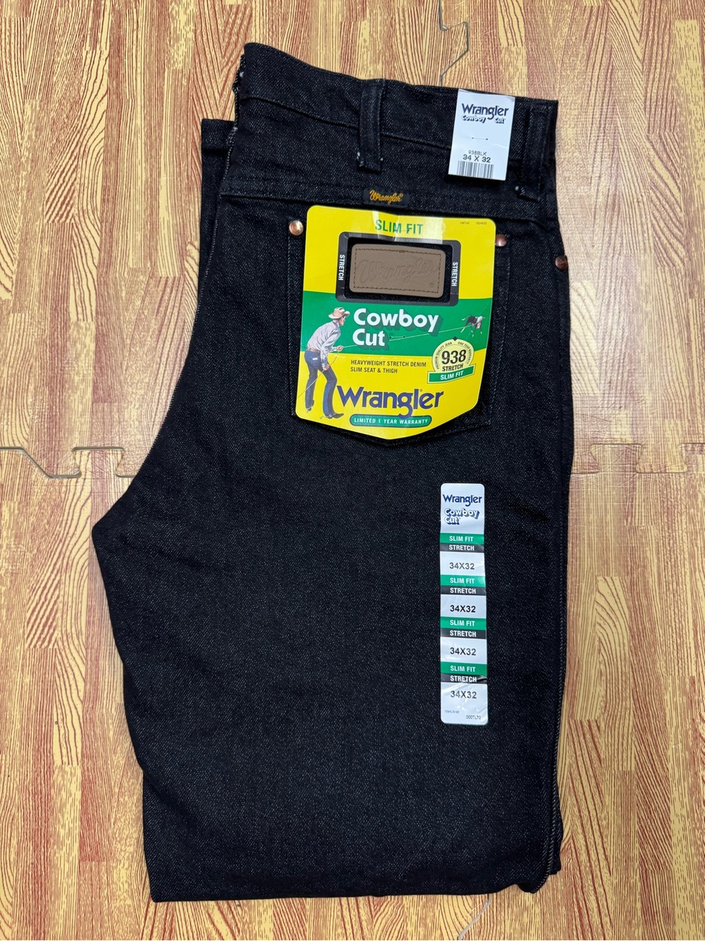 Wrangler Jeans Mens 34x32 Black 938 Slim Cowboy Cut Western Denim Pants NEW